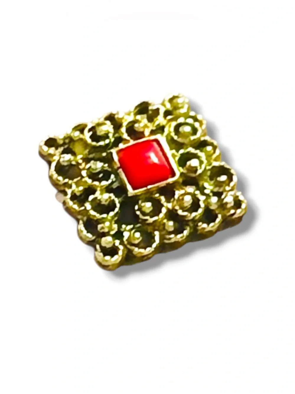 Vintage Gold Tone Statement Brooch Red Cabochon Ornate Pin.
